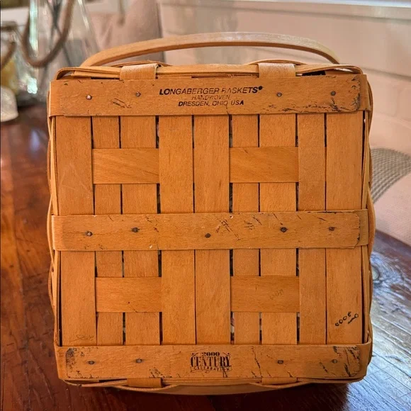 Longaberger Basket with Floral Liner and Wooden Handle - Picture 10 of 10